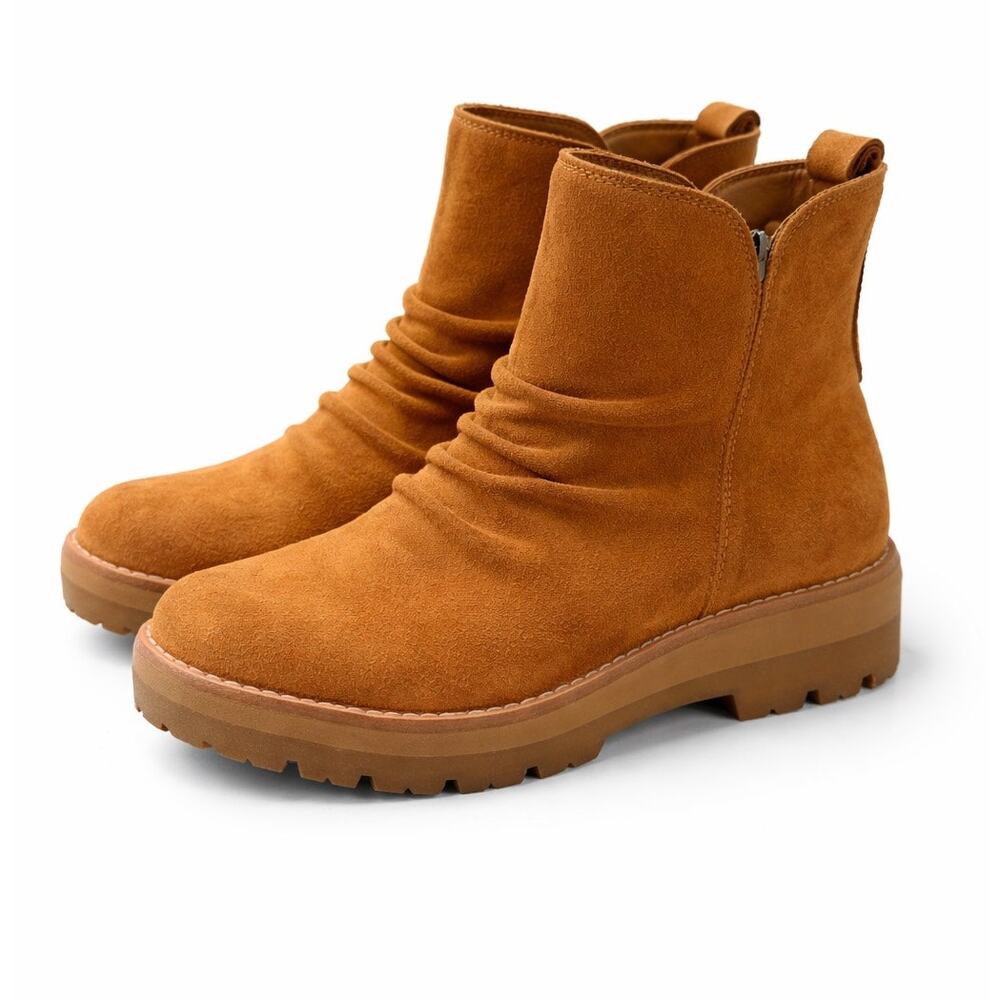 Earth Leather Ankle Boots Camel Brown Lug Sole Comfort Zip Back Womens 9M